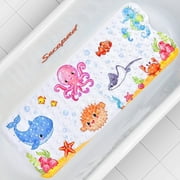 Secopad Kids Bath Mat for Tub Non Slip, 40 X 16 Inch Large Cartoon Anti Slip Toddler Baby Bath Mat (Right Drain)